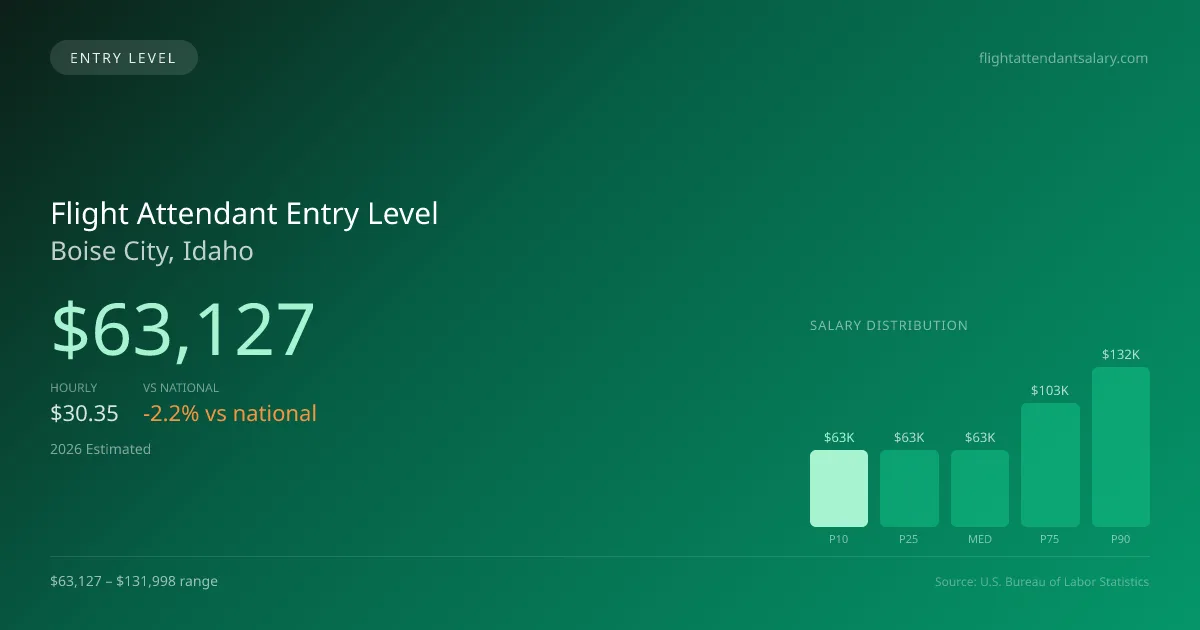 Flight Attendant Entry Level Salary in Boise City, ID — 2026 est., based on 2025 BLS