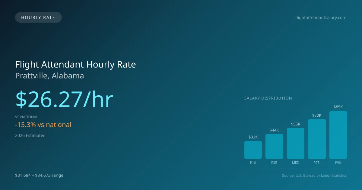 Flight Attendant Hourly Rate in Prattville, AL — 2026 est., based on 2025 BLS