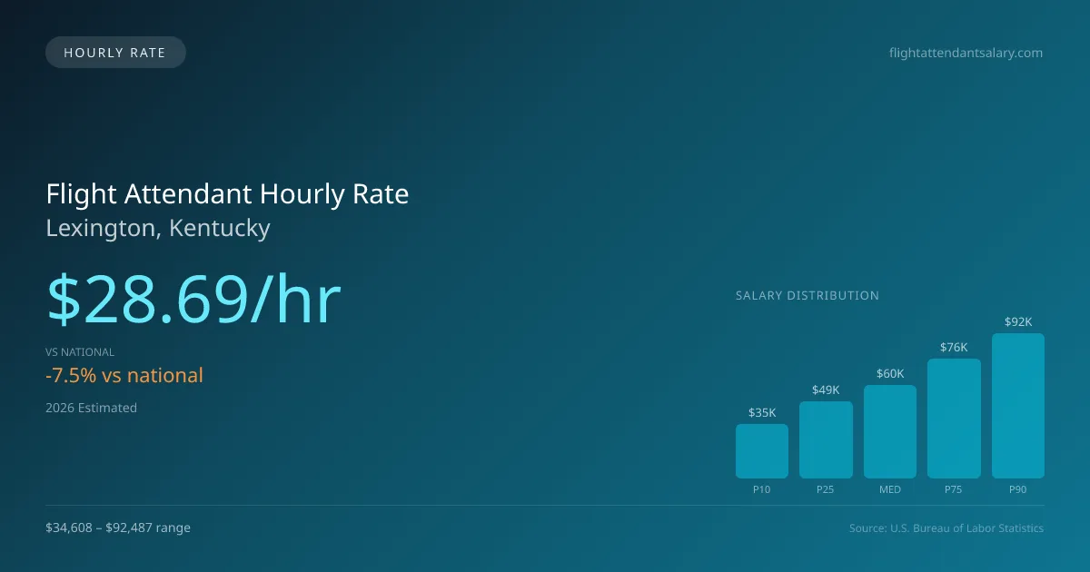 Flight Attendant Hourly Rate in Lexington, KY — 2026 est., based on 2025 BLS