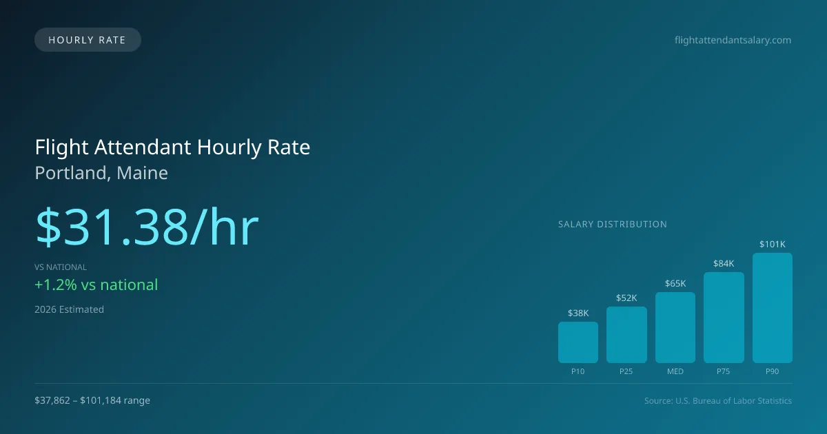 Flight Attendant Hourly Rate in Portland, ME — 2026 est., based on 2025 BLS