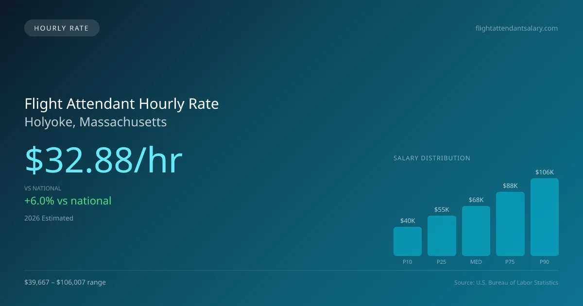 Flight Attendant Hourly Rate in Holyoke, MA — 2026 est., based on 2025 BLS