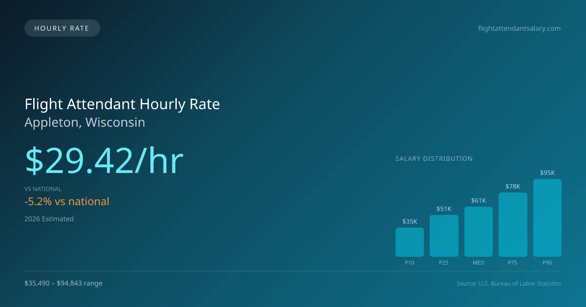 Flight Attendant Hourly Rate in Appleton, WI — 2026 est., based on 2025 BLS
