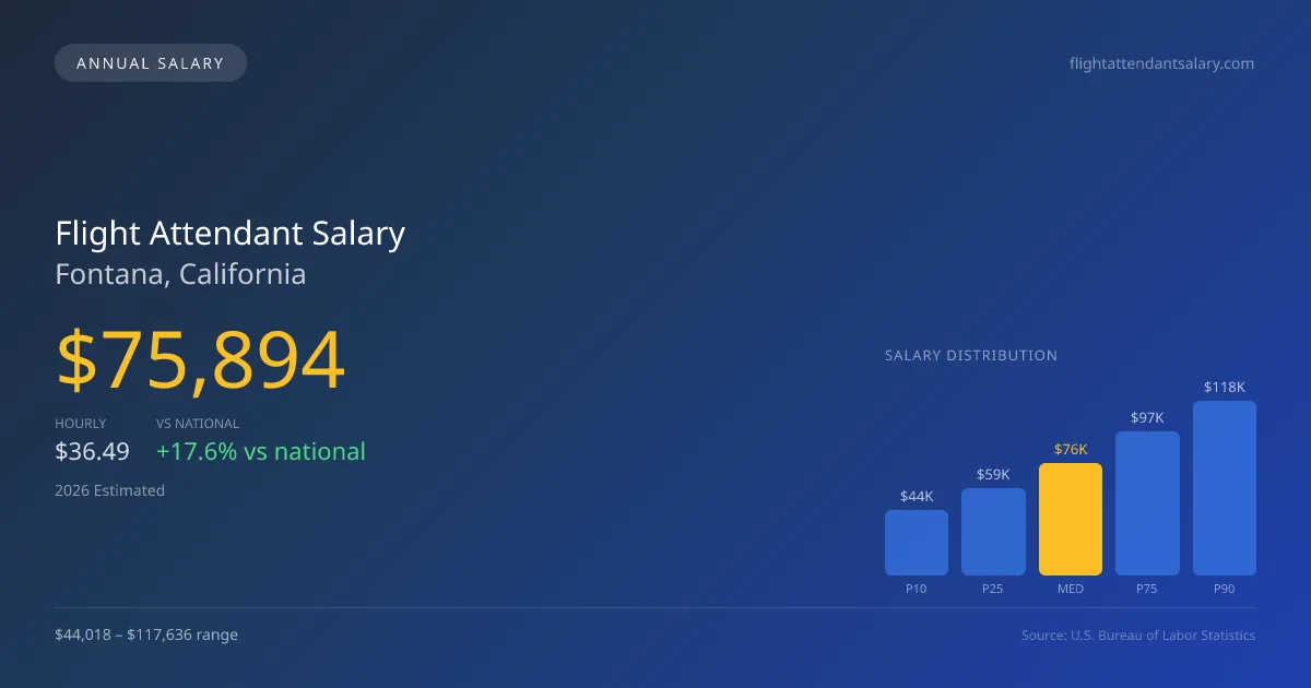 Flight Attendant Salary in Fontana, CA — 2026 est., based on 2025 BLS