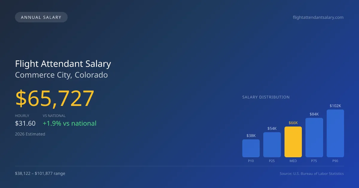 Flight Attendant Salary in Commerce City, CO — 2026 est., based on 2025 BLS