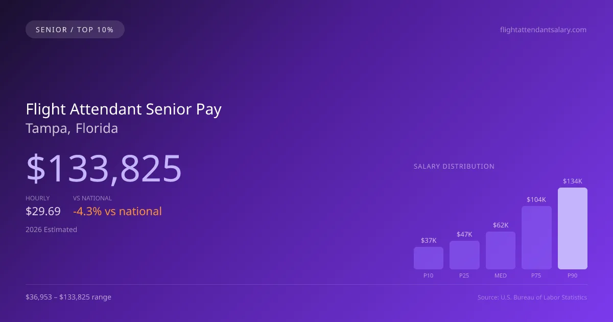 Flight Attendant Senior Salary in Tampa, FL — 2026 est., based on 2025 BLS