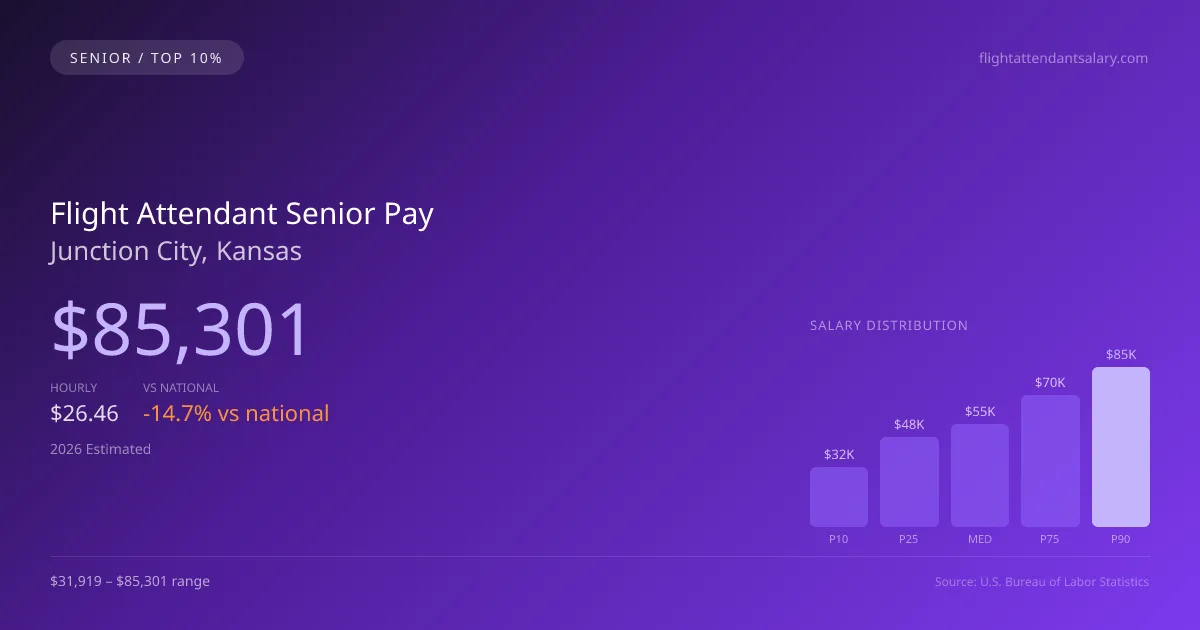 Flight Attendant Senior Salary in Junction City, KS — 2026 est., based on 2025 BLS