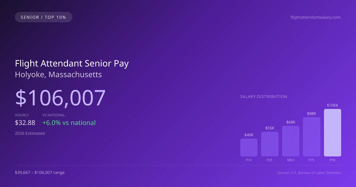 Flight Attendant Senior Salary in Holyoke, MA — 2026 est., based on 2025 BLS