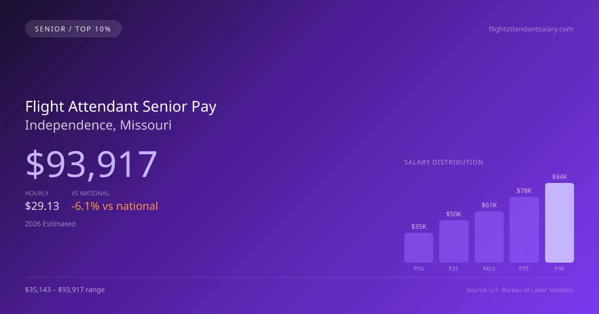 Flight Attendant Senior Salary in Independence, MO — 2026 est., based on 2025 BLS
