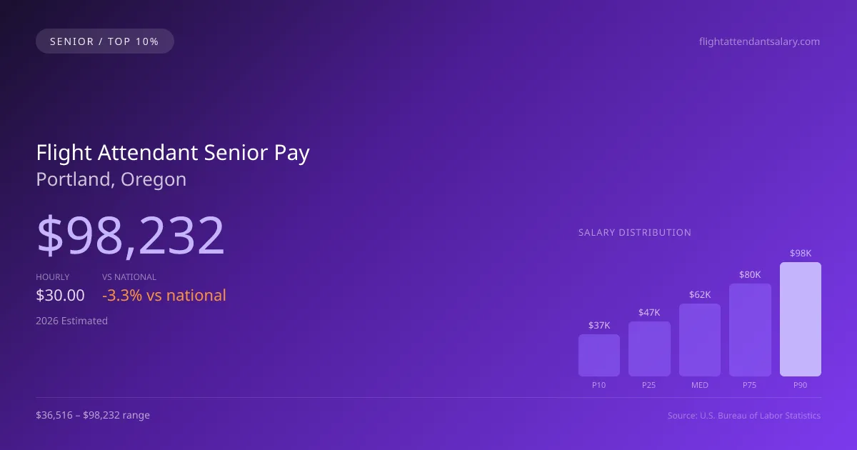 Flight Attendant Senior Salary in Portland, OR — 2026 est., based on 2025 BLS