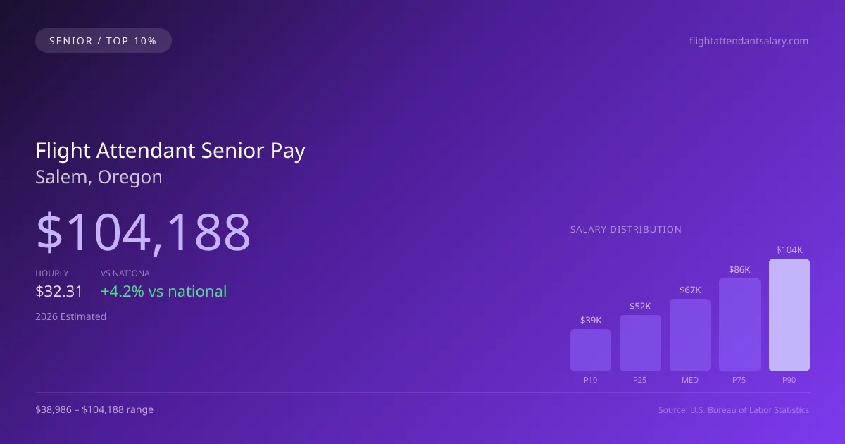 Flight Attendant Senior Salary in Salem, OR — 2026 est., based on 2025 BLS