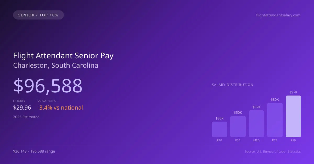 Flight Attendant Senior Salary in Charleston, SC — 2026 est., based on 2025 BLS