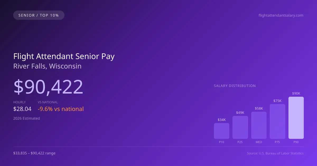 Flight Attendant Senior Salary in River Falls, WI — 2026 est., based on 2025 BLS