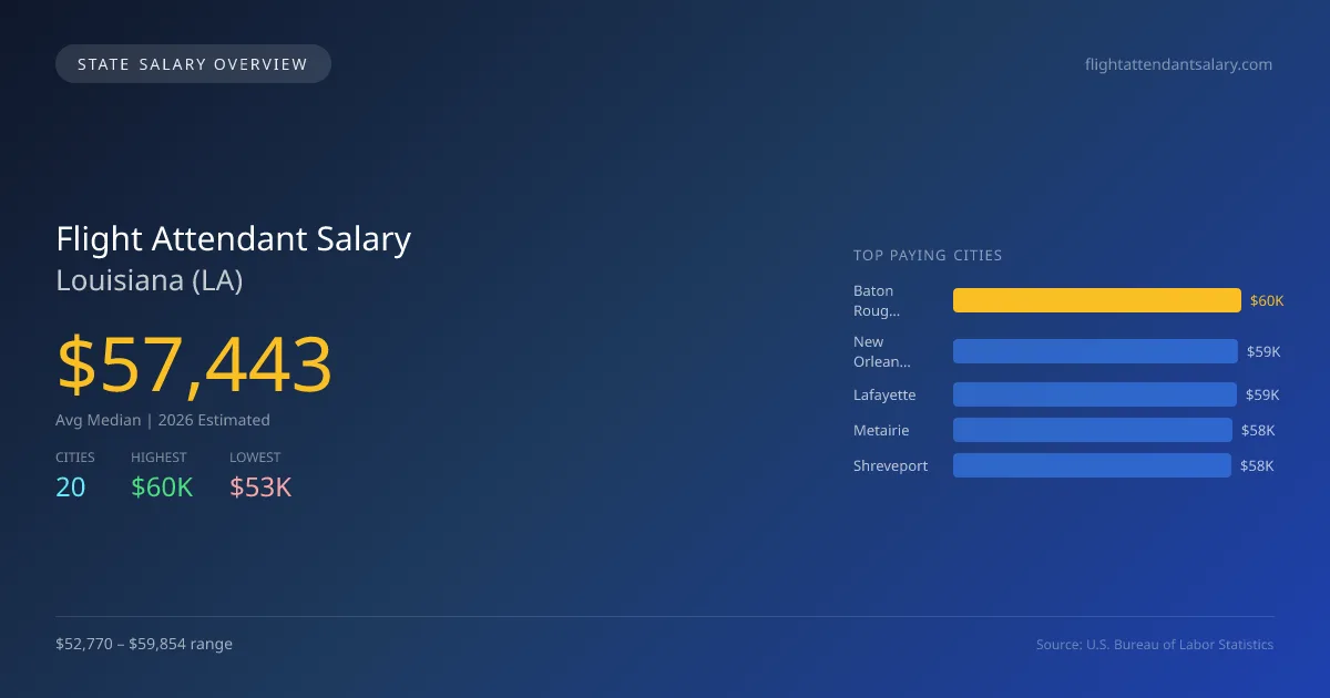 Flight Attendant Salary in Louisiana - 2025 BLS Data Infographic