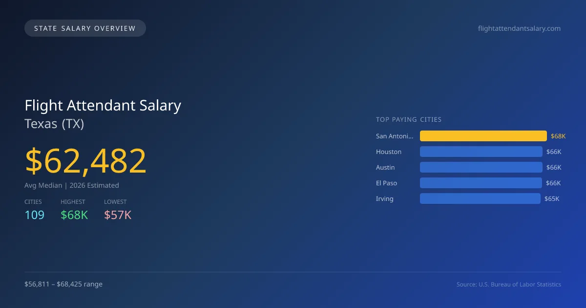 Flight Attendant Salary in Texas - 2025 BLS Data Infographic